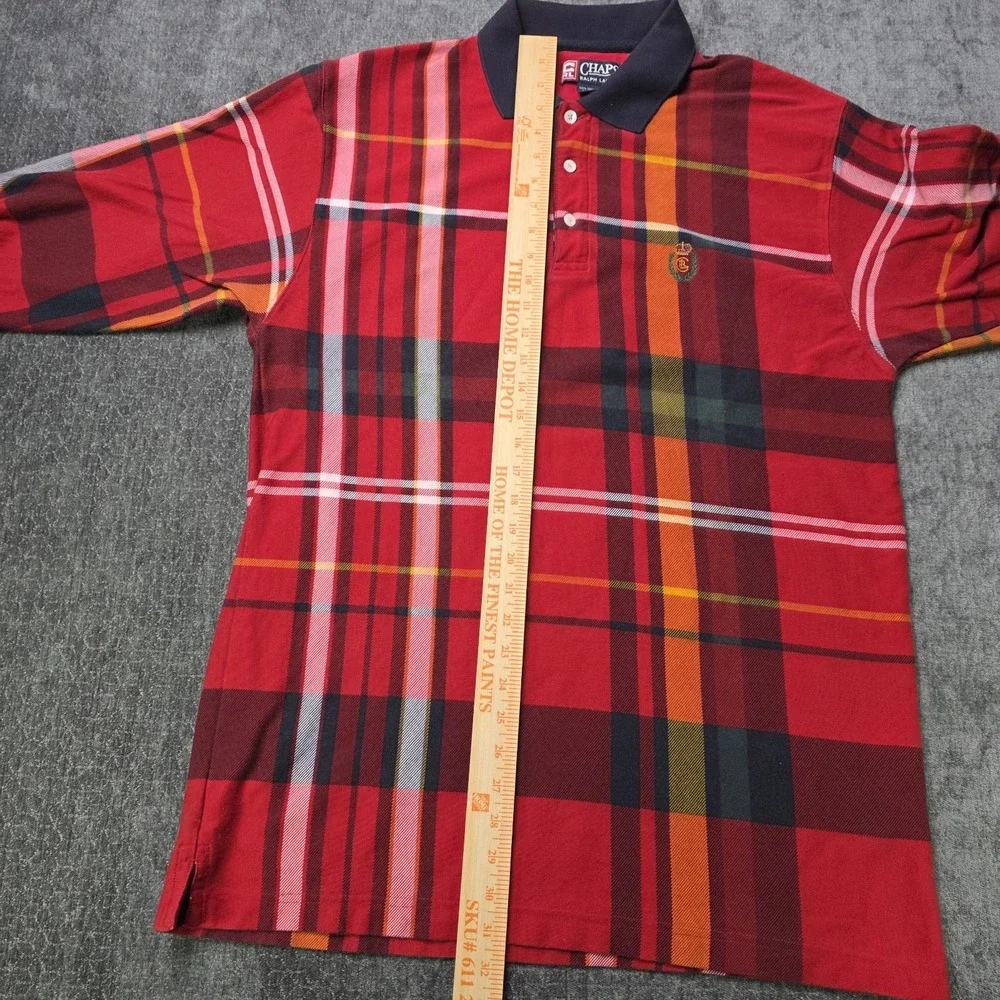 Vtg Chaps Ralph Lauren Polo Shirt Mens XL Red Plaid Long Sleeve Thick Crest Logo
